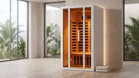 2 Person Extendable FAR Infrared Sauna for Home, Hemlock Wood Low EMF 6 Carbon Heaters Indoor Saunas with LED Lights, Bluetooth Speaker, Digital Control Panel, and Seating Bench — Lifestyle