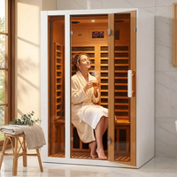 2 Person Extendable FAR Infrared Sauna for Home, Hemlock Wood Low EMF 6 Carbon Heaters Indoor Saunas with LED Lights, Bluetooth Speaker, Digital Control Panel, and Seating Bench — Lifestyle