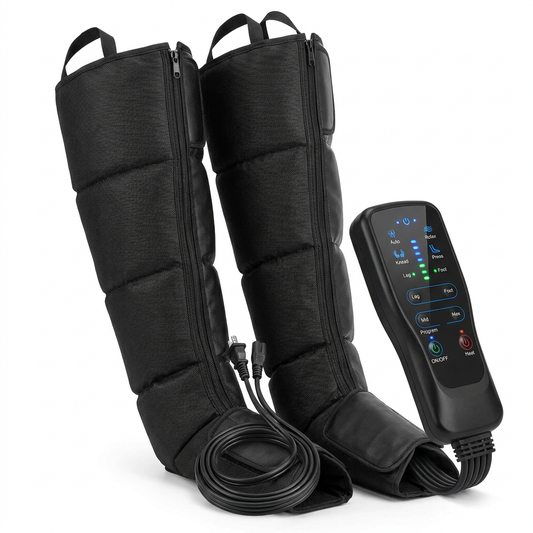 Air Compression Leg Recovery System Foot Massager for Circulation and Relaxation Calf Massage Muscle Pain Relief Device — Studio Shot