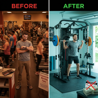 Home Gym Smith Machine with 138LB Weight Stack, Leg Press & LAT Station for Full Body Workouts — Before & After