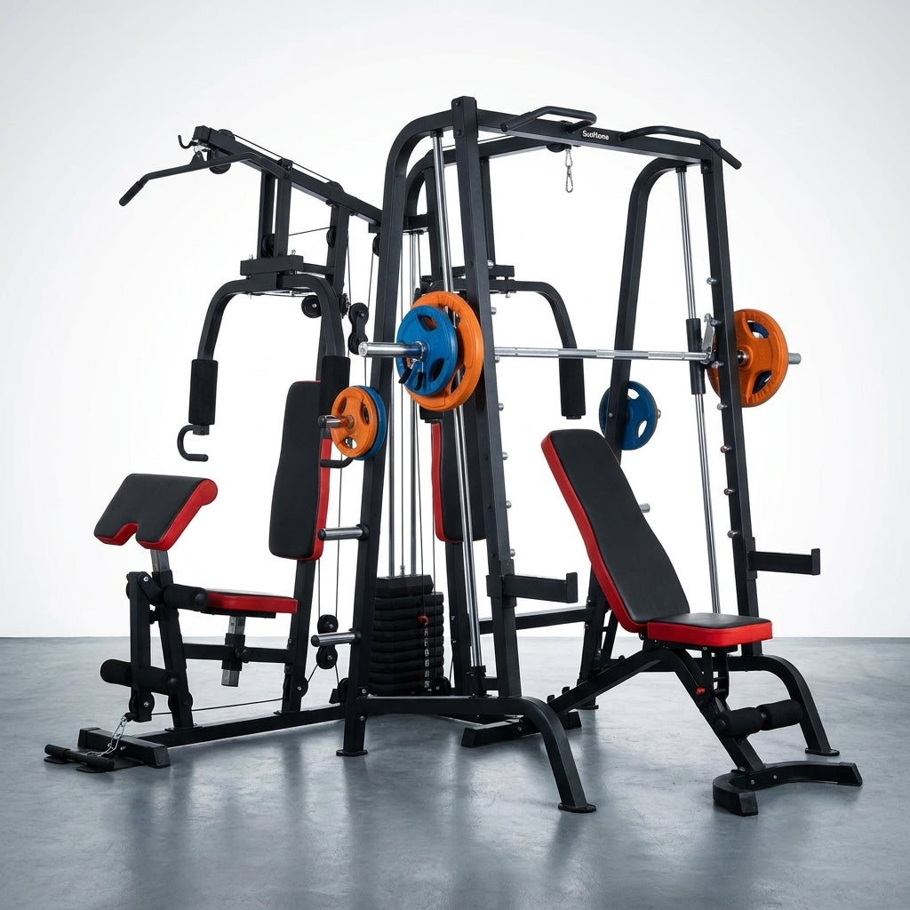 Home Gym Smith Machine with 138LB Weight Stack, Leg Press & LAT Station for Full Body Workouts — Studio Shot