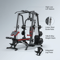 Home Gym Smith Machine with 138LB Weight Stack, Leg Press & LAT Station for Full Body Workouts — infographic